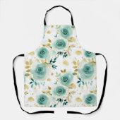 Mint Groen Wit Goud Roos Bloemen Schort (Voorkant)