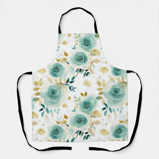 Mint Groen Wit Goud Roos Bloemen Schort (Voorkant)