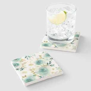Mint Groen Wit Goud Roos Bloemen Stenen Onderzetter
