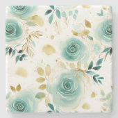 Mint Groen Wit Goud Roos Bloemen Stenen Onderzetter (Voorkant)
