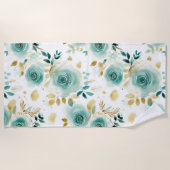 Mint Groen Wit Goud Roos Bloemen Strandlaken (Voorkant)