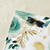 Mint Groen Wit Goud Roos Bloemen Strandlaken (In situ)