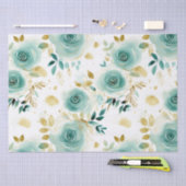 Mint Groen Wit Goud Roos Bloemen Tissuepapier (Craft)