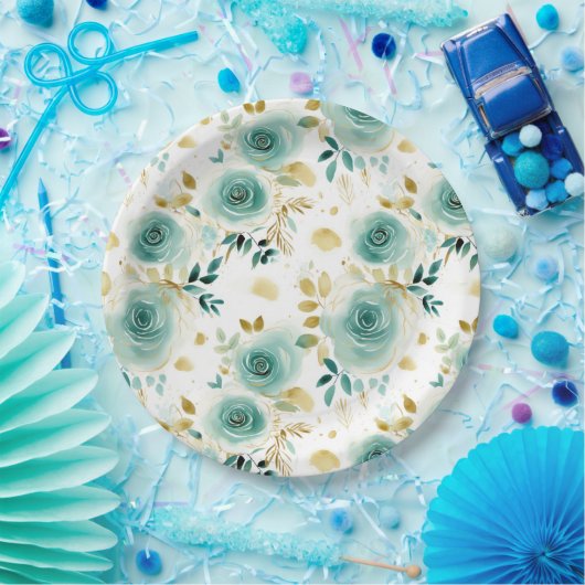 Mint Groen Wit Goud Roos Bloemen Vrijgezellenfeest Papieren Bordje (Feest)