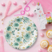 Mint Groen Wit Goud Roos Bloemen Vrijgezellenfeest Papieren Bordje (Feest)