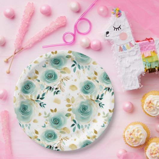 Mint Groen Wit Goud Roos Bloemen Vrijgezellenfeest Papieren Bordje (Feest)