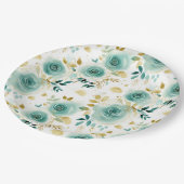 Mint Groen Wit Goud Roos Bloemen Vrijgezellenfeest Papieren Bordje (Gekanteld)