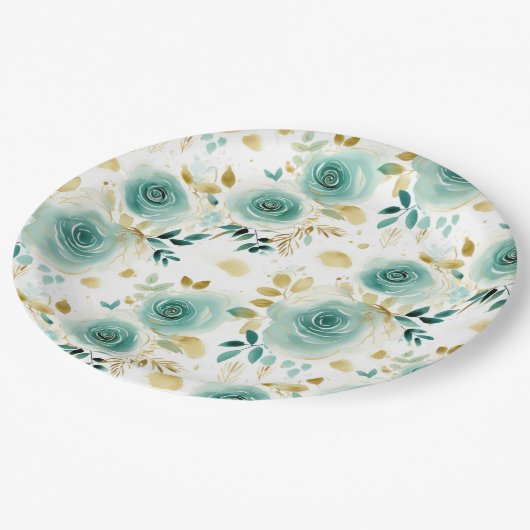Mint Groen Wit Goud Roos Bloemen Vrijgezellenfeest Papieren Bordje (Gekanteld)