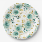 Mint Groen Wit Goud Roos Bloemen Vrijgezellenfeest Papieren Bordje (Voorkant)