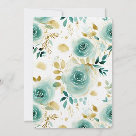Mint Groen Wit Goud Roos bruiloft Kaart (Achterkant)