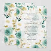Mint Groen Wit Goud Roos bruiloft Kaart (Voorkant / Achterkant)