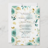 Mint Groen Wit Goud Roos bruiloft Kaart (Voorkant)
