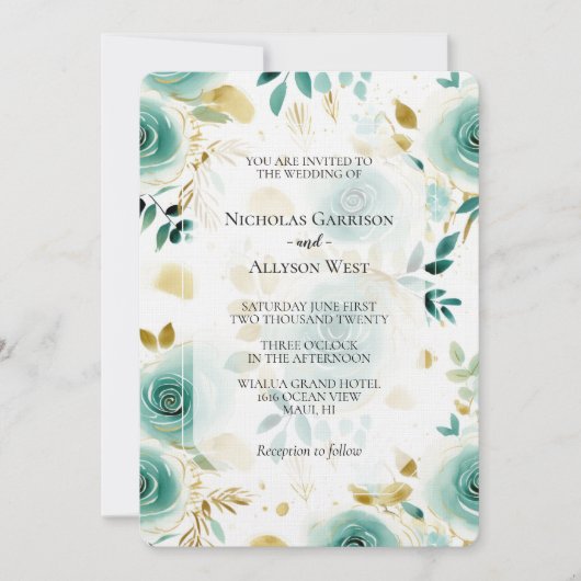 Mint Groen Wit Goud Roos bruiloft Kaart (Voorkant)