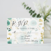 Mint Groen Wit Goud Roos bruiloft RSVP Informatiekaartje (Staand voorkant)