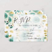 Mint Groen Wit Goud Roos bruiloft RSVP Informatiekaartje (Voorkant / Achterkant)