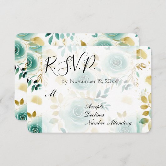 Mint Groen Wit Goud Roos bruiloft RSVP Informatiekaartje (Voorkant / Achterkant)