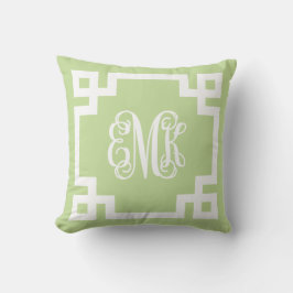 Mint Groen Wit Grieks Sleutelschrift Monogram Kussen