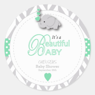 Mint groen, wit grijs olifant Baby shower Ronde Sticker