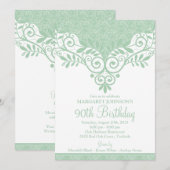 Mint Groen Wit Kant 90ste Verjaardag Kaart (Voorkant / Achterkant)