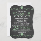 Mint Groen, Wit Krijtbord Rustiek Sweet 16 Party Kaart (Voorkant)
