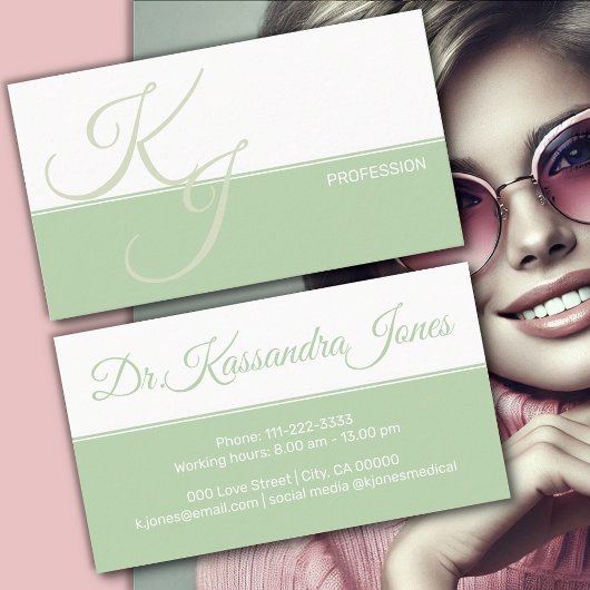 Mint Groen Wit Minimalistische Handlettering Plain Visitekaartje