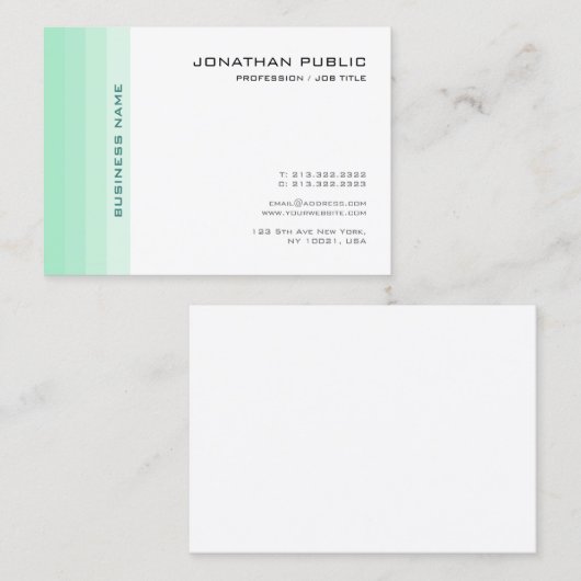 Mint Groen Wit Modern Eenvoudig Trendy Elegant Visitekaartje (Voorkant / Achterkant)