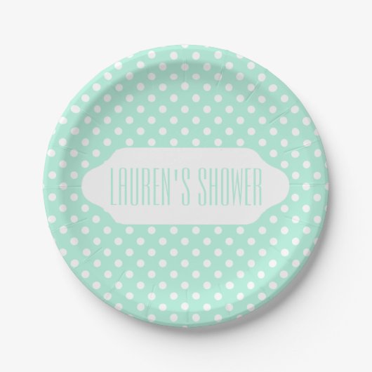Mint groen wit polka dot papier bord (Voorkant)
