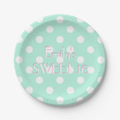 Mint groen wit polka dot papier bord (Voorkant)
