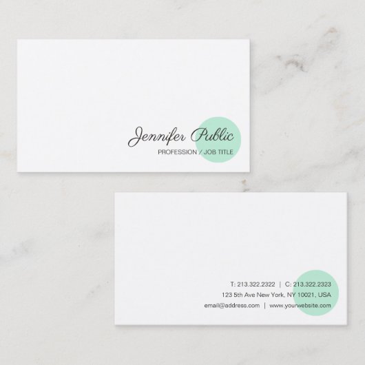 Mint Groen Wit Sjabloon Modern Handschrift Visitekaartje (Voorkant / Achterkant)
