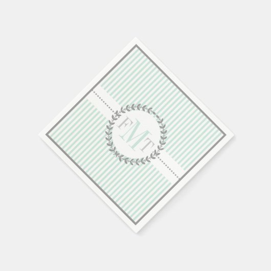 Mint-groen, witte gestreepte bruiloft servetten (Hoek)