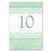 Mint groen witte kant print trouwtafel nummer kaart (Voorkant)