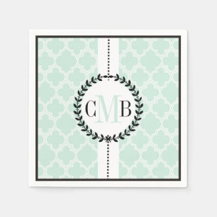 Mint groen, witte quatrefoil patroon bruiloft servet