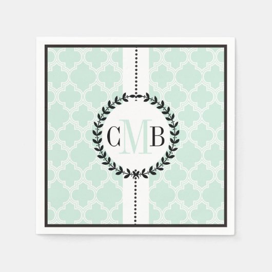 Mint groen, witte quatrefoil patroon bruiloft servet (Voorkant)