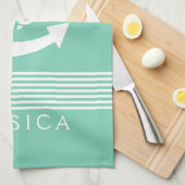 Mint-groen & witte strepen met nautisch anker theedoek (Quarter Fold)