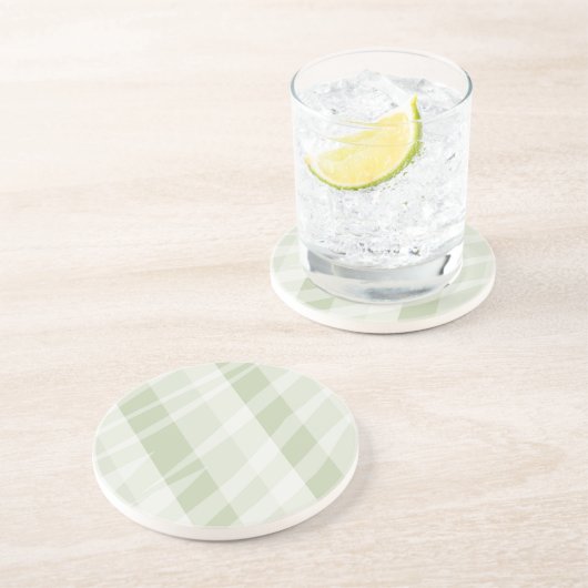 Mint Groen Witte Zebra Strepen Zandsteen Onderzetter (Zijkant)