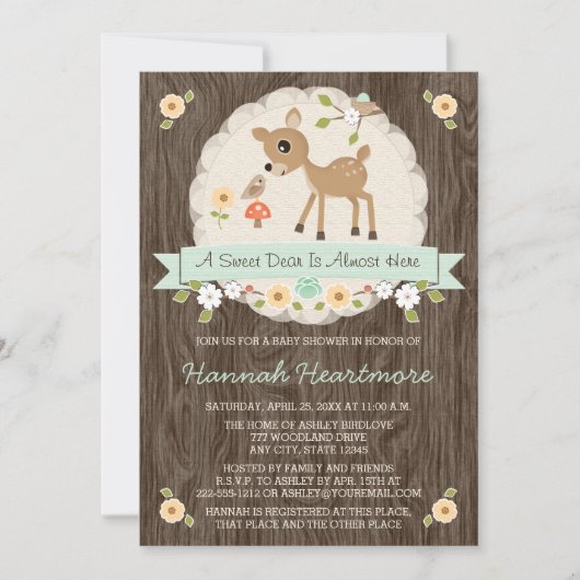 MINT GROEN WOODLAND DEER BABY SHOWER KAART (Voorkant)