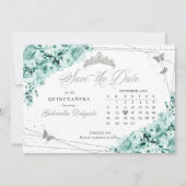Mint Groen & Zilver Quinceañera Save The Date Kaart (Voorkant)