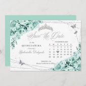 Mint Groen & Zilver Quinceañera Save The Date Kaart (Voorkant / Achterkant)