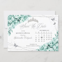 Mint Groen & Zilver Quinceañera Save The Date Kaart