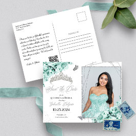 Mint Groen Zilver Tiara Quinceañera Foto Briefkaar Briefkaart
