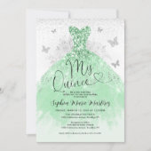 Mint Groen Zilveren Jurk Mis Quince Quinceañera Kaart (Voorkant)