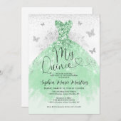 Mint Groen Zilveren Jurk Mis Quince Quinceañera Kaart (Voorkant / Achterkant)