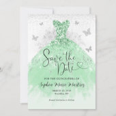 Mint Groen Zilveren Jurk Mis Quince Quinceañera Save The Date (Voorkant)