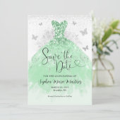 Mint Groen Zilveren Jurk Mis Quince Quinceañera Save The Date (Staand voorkant)