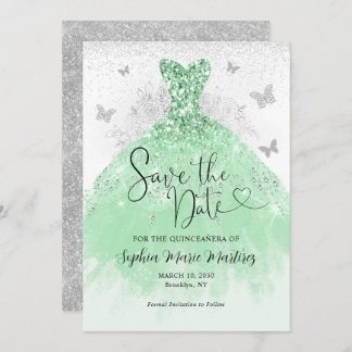 Mint Groen Zilveren Jurk Mis Quince Quinceañera Save The Date