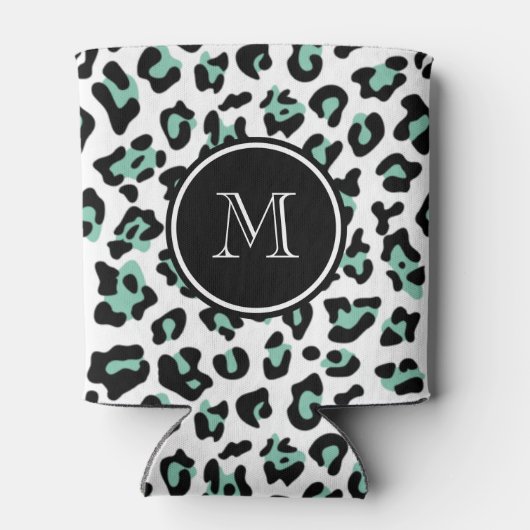 Mint Groen Zwart Leopard Dierenprint met Monogra Blikjeskoeler (Achterkant)