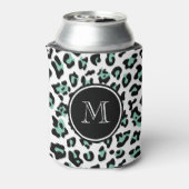 Mint Groen Zwart Leopard Dierenprint met Monogra Blikjeskoeler (Blikje Achterkant)