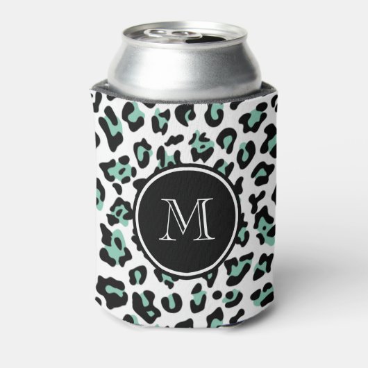 Mint Groen Zwart Leopard Dierenprint met Monogra Blikjeskoeler (Blikje Achterkant)