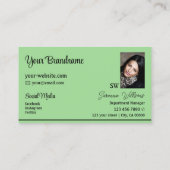 Mint Groen Zwart Strepen met Monogram en Foto Visitekaartje (Achterkant)