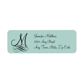 Mint groen, zwart wervelt monogram bruiloft etiket